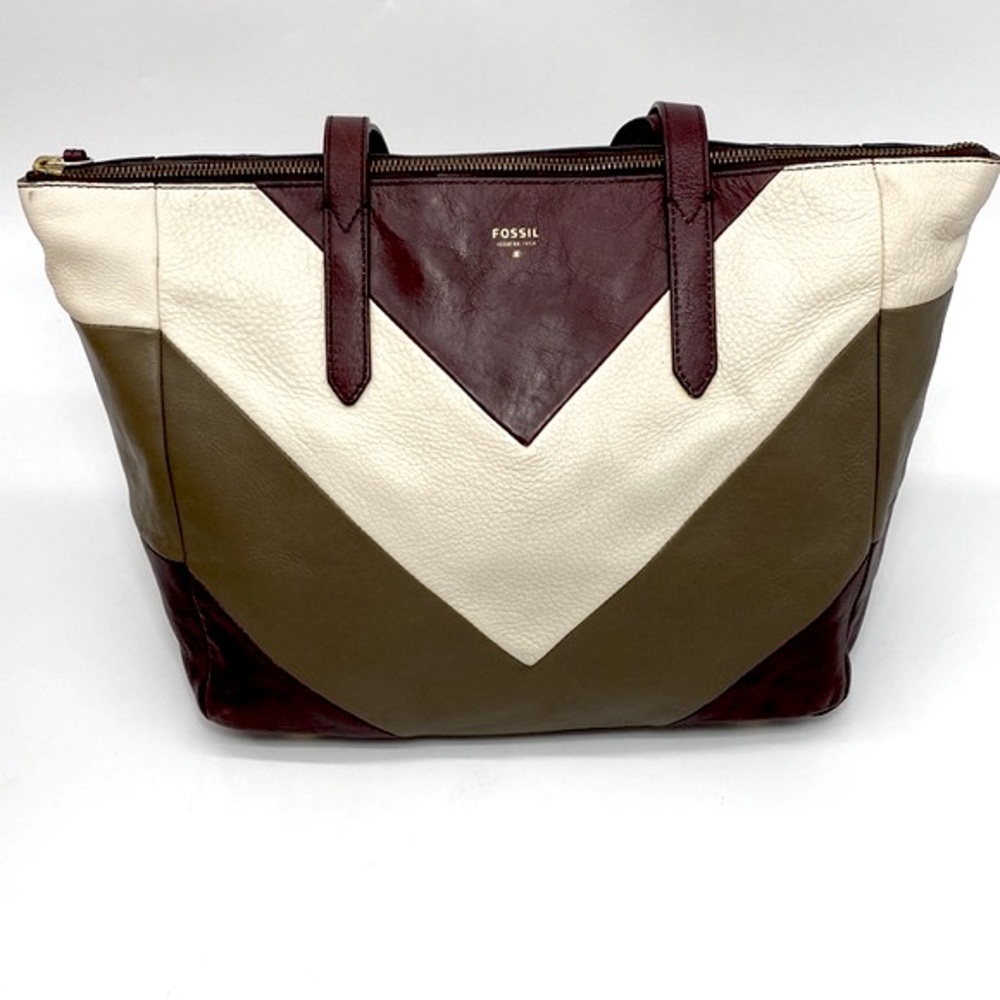 Large Vintage Pebbled Leather Fossil Tote